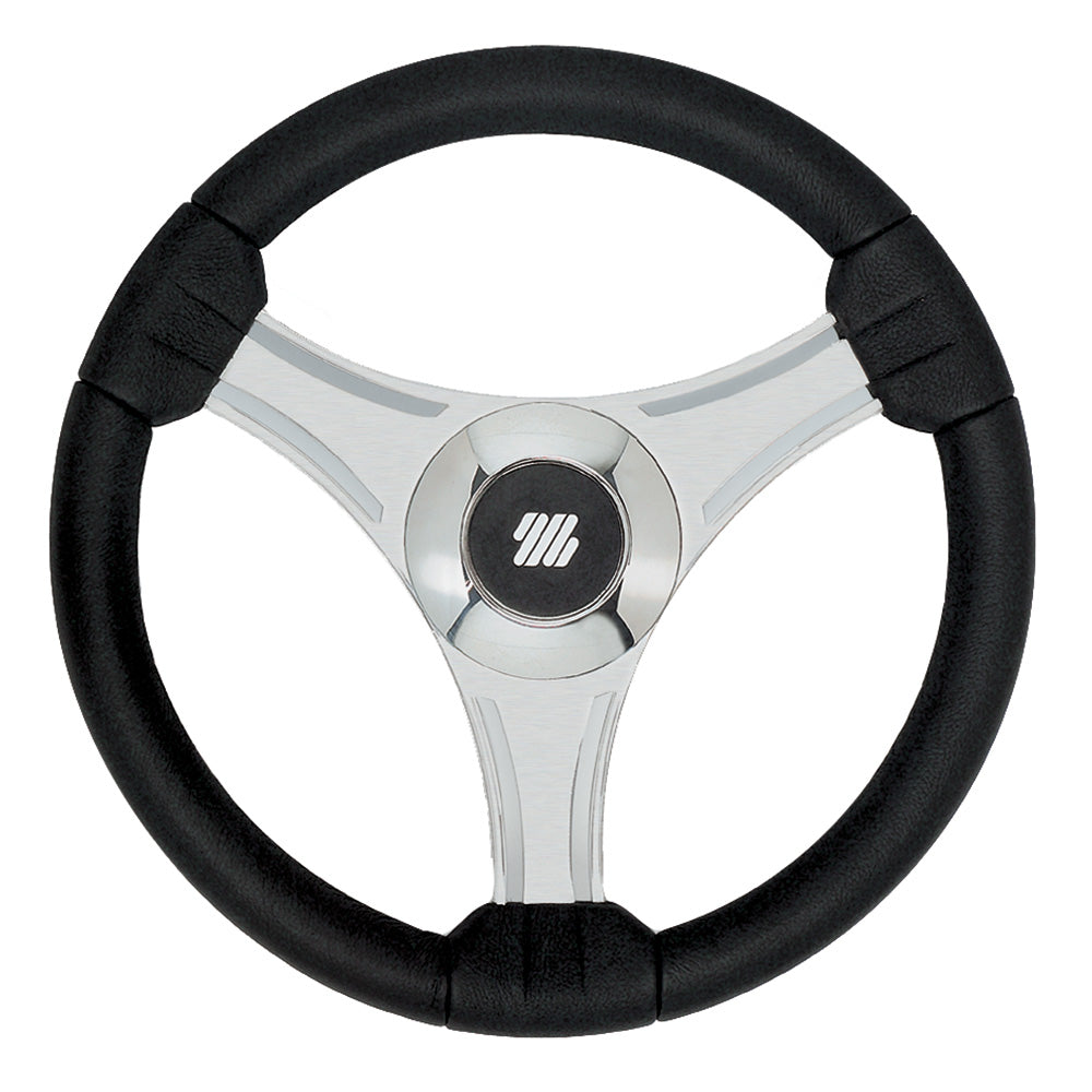 Uflex USA, Uflex - Tavolara - 13.8" Black Polyurethane Steering Wheel w/Silver Spokes & X62 Hub