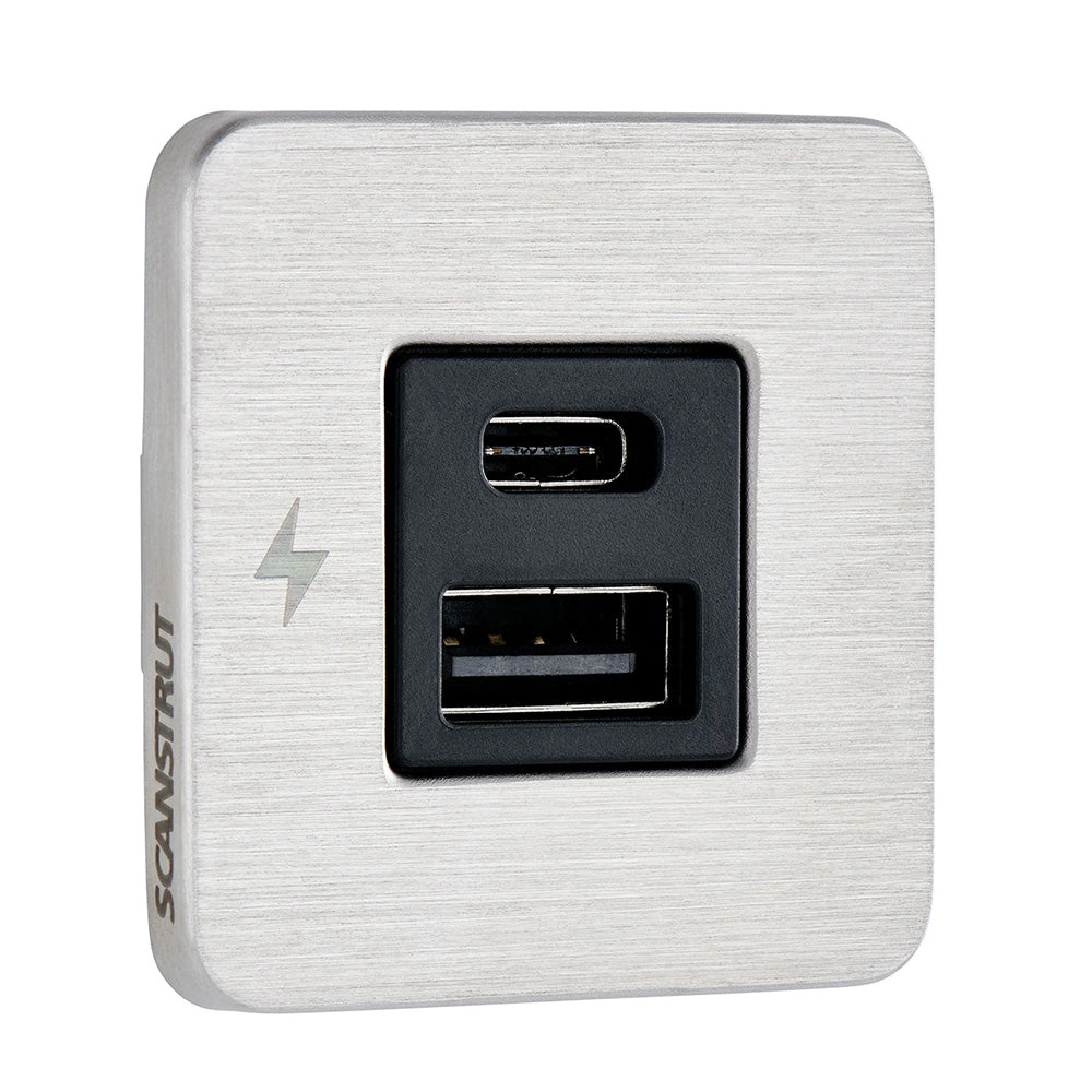 Scanstrut TILE USB-A/USB-C Interior Charging Socket - 12/24V - Stainless Steel Bezel