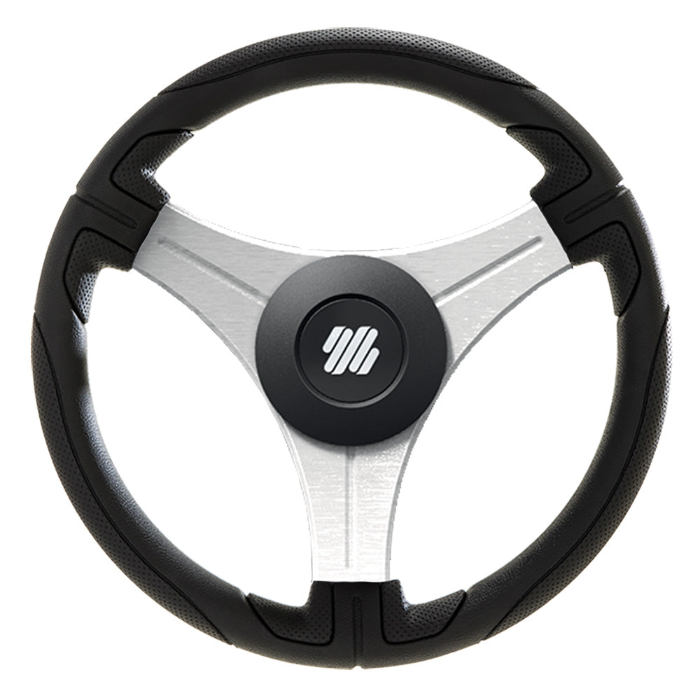 Uflex USA, Uflex Ustica 13" Steering Wheel - Black - Polyurethane w/Silver Spokes & X62 Hub