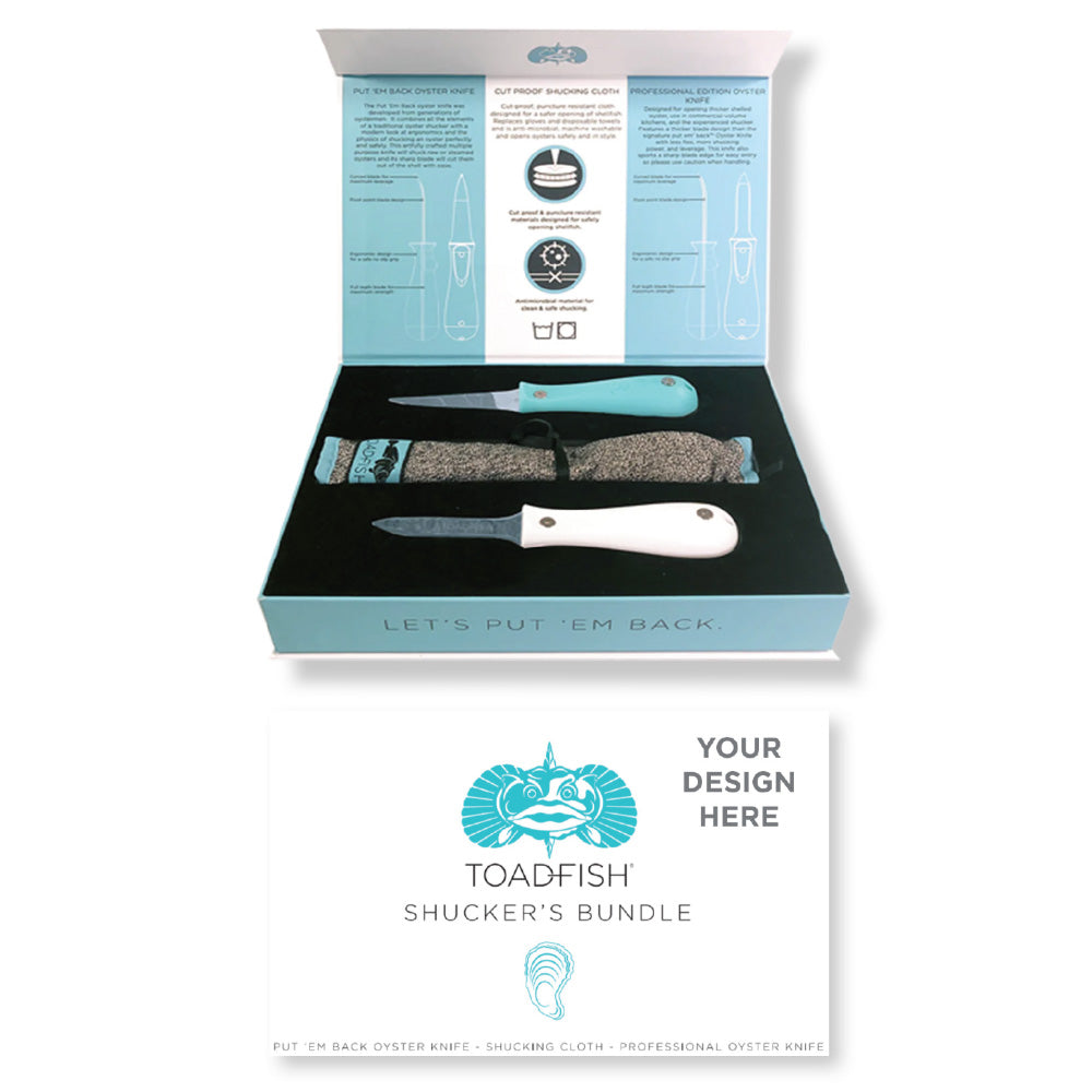 Toadfish Custom Engraved Shucker's Bundle - Teal Put 'Em Back Oyster Knife, Professional Oyster Knife & Cut-Proof Shuckin