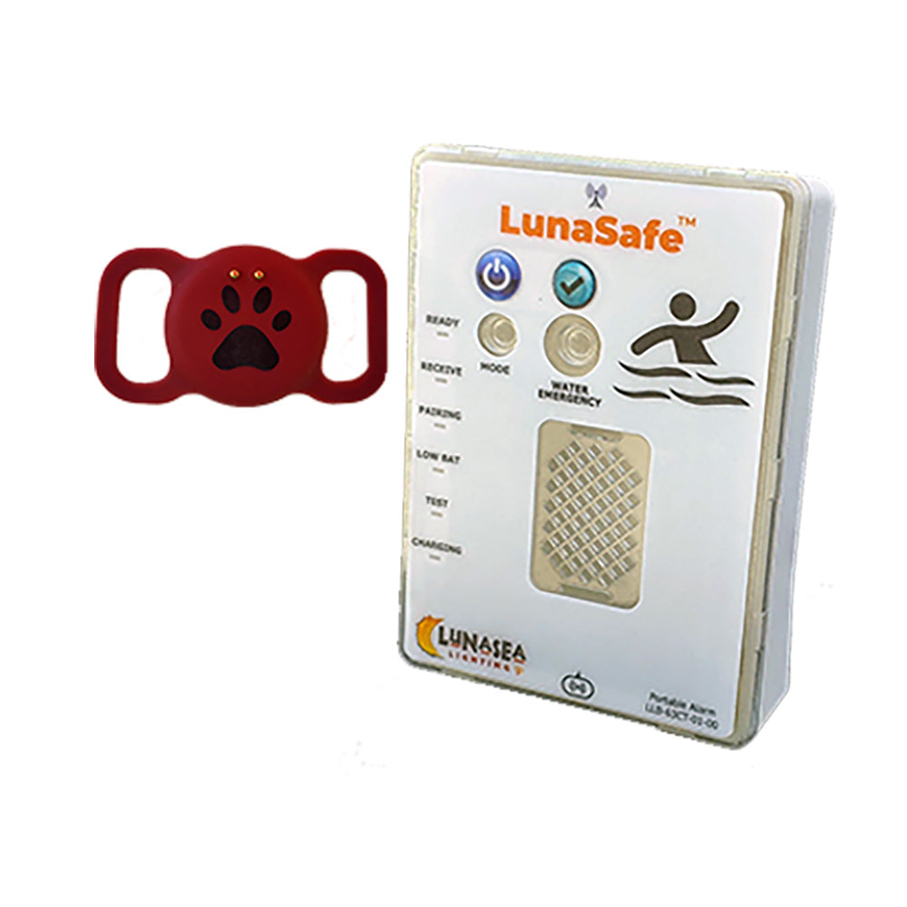 Lunasea Lighting, Lunasea Water Activated Pet Safety RF Transmitter w/Rechargeable Alarm Receiver - Red