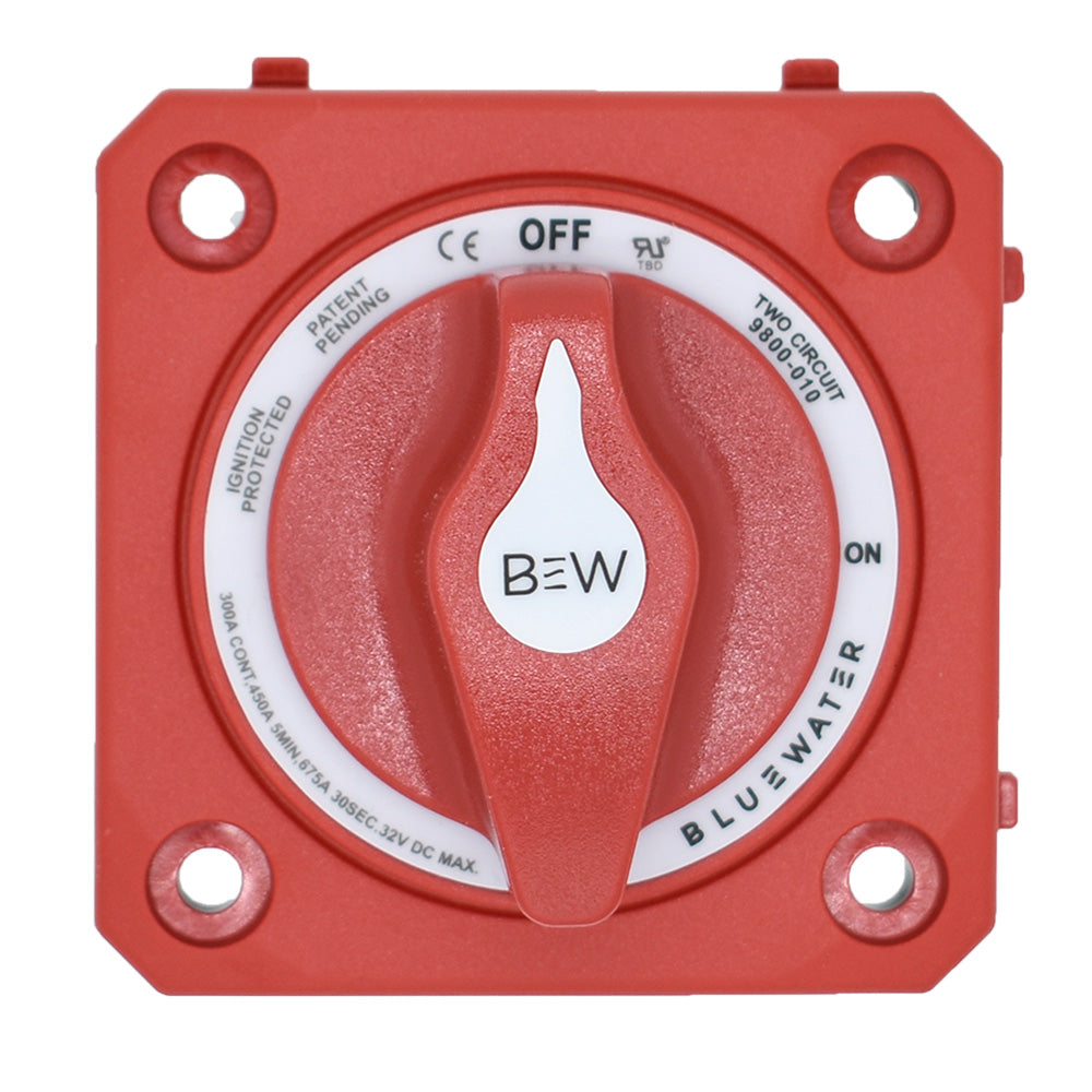 Bluewater On/Off 4 Post Dual Circuit Battery Switch w/o Base - Panel Mount - Red