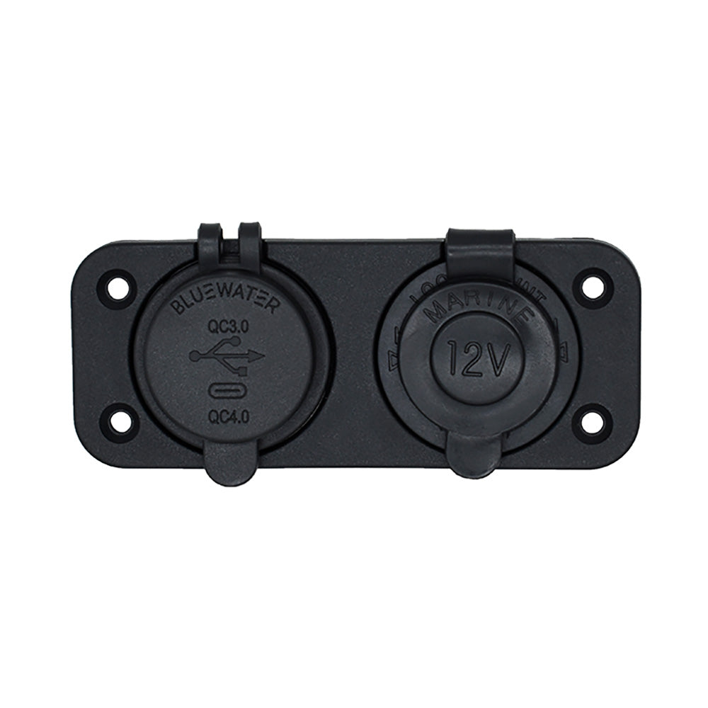 Bluewater Dual USB/USB-C 12V Combo Receptacle w/Plate