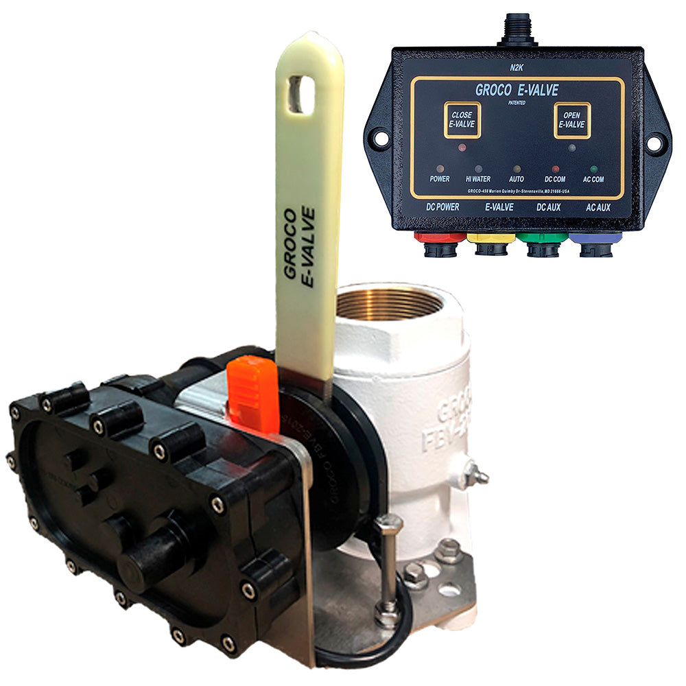 GROCO 1-1/4" E-Valve Kit - Bronze Electric Flanged Seacock - 12V