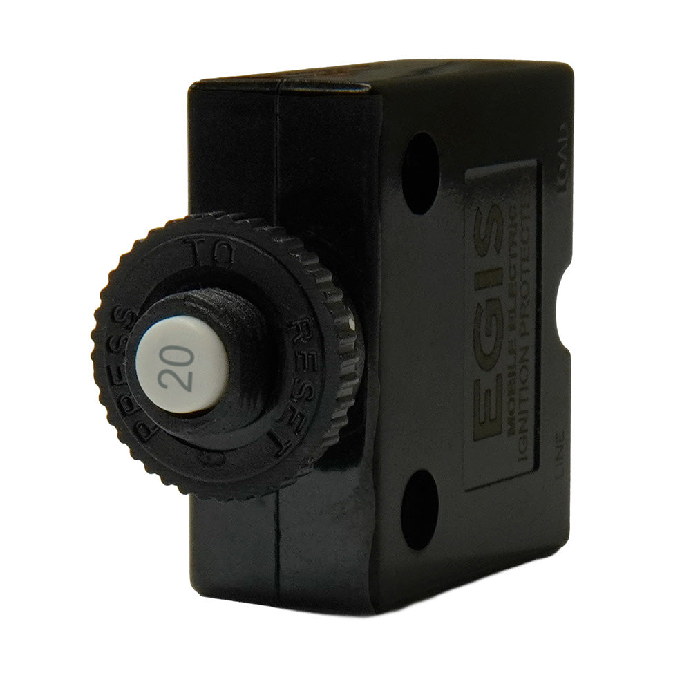 Egis Mobile Electric, Egis 20A Push Button Panel Mount Circuit Breaker - Spade Terminal