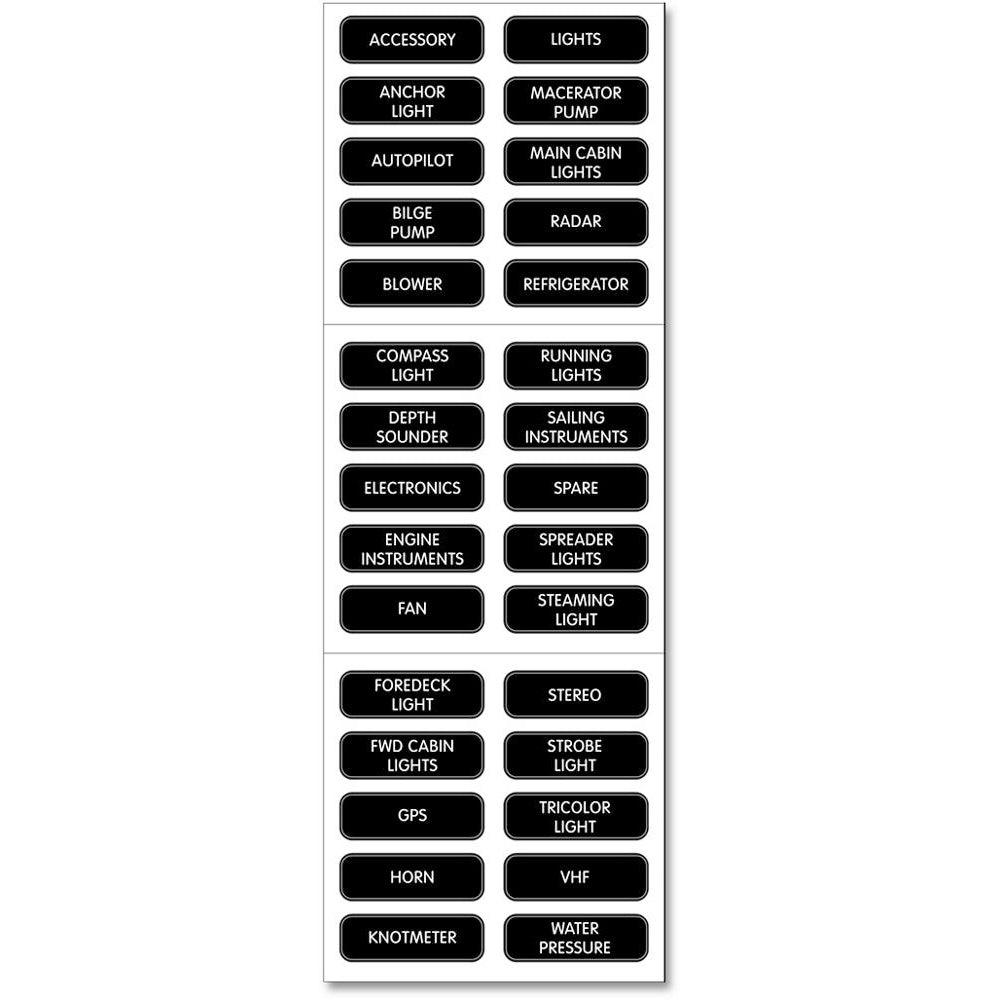 Blue Sea Systems, Blue Sea 8030 DC Panel Basic 30 Label Set