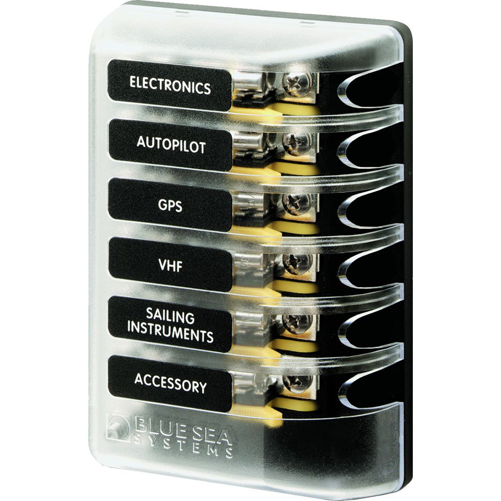 Blue Sea Systems, Blue Sea 5018 ST Glass Fuse Block w/out Negative Bus - 6 Circuit