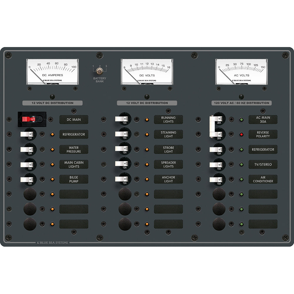 Blue Sea Systems, Blue Sea 8084 AC Main +6 Positions/DC Main +15 Positions Toggle Circuit Breaker Panel - White Switches
