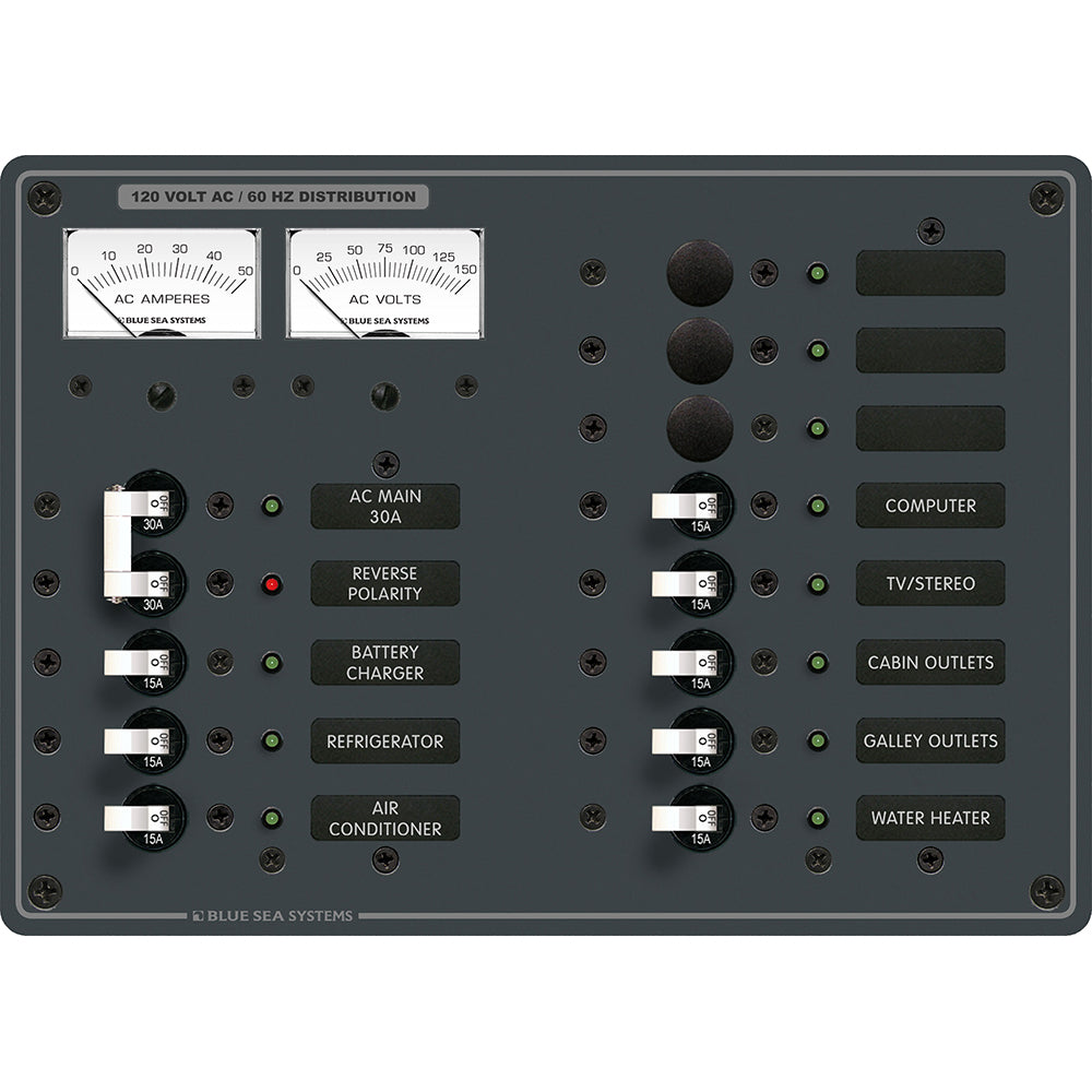 Blue Sea Systems, Blue Sea 8076 AC Main +11 Positions Toggle Circuit Breaker Panel - White Switches