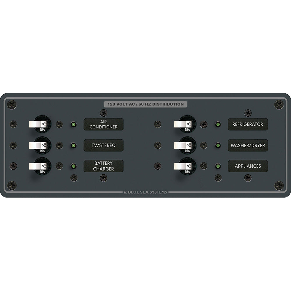 Blue Sea Systems, Blue Sea 8097 AC 6 Position Toggle Circuit Breaker Panel - White Switches