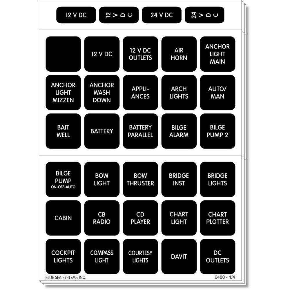 Blue Sea Systems, Blue Sea 4218 Square Format Label Set for Battery Management Panels - 30
