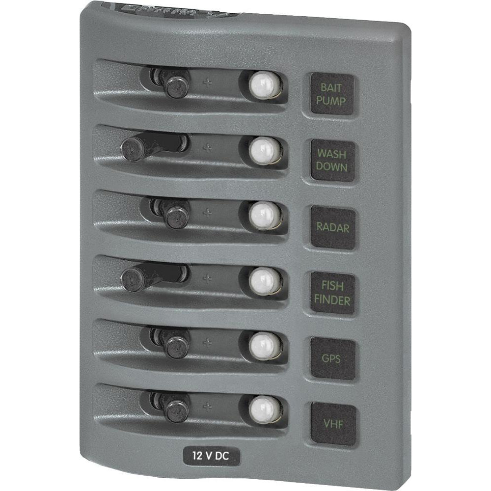 Blue Sea Systems, Blue Sea 4376 WeatherDeck Water Resistant Circuit Breaker Panel - 6 Position - Grey