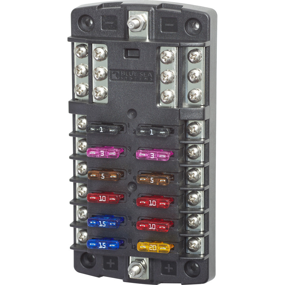 Blue Sea Systems, Blue Sea 5031 ST Blade Fuse Block w/o Cover - 12 Circuit w/Negative Bus