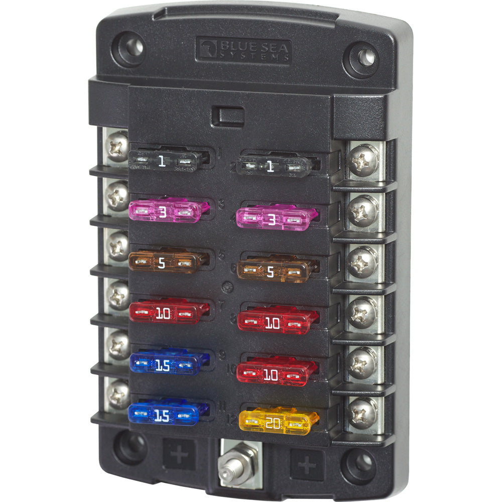 Blue Sea Systems, Blue Sea 5034 ST Blade Fuse Block w/out Cover - 12 Circuit w/out Negative Bus