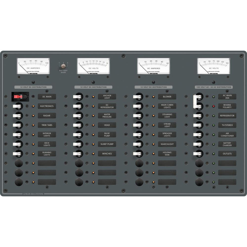 Blue Sea Systems, Blue Sea 8095 AC Main +8 Positions / DC Main +29 Positions Toggle Circuit Breaker Panel (White Switches)