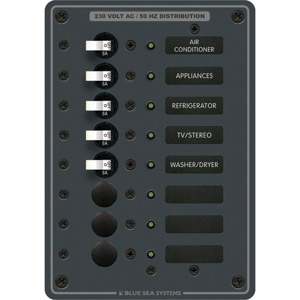 Blue Sea Systems, Blue Sea 8159 AC 8 Position 230v (European) Breaker Panel (White Switches)