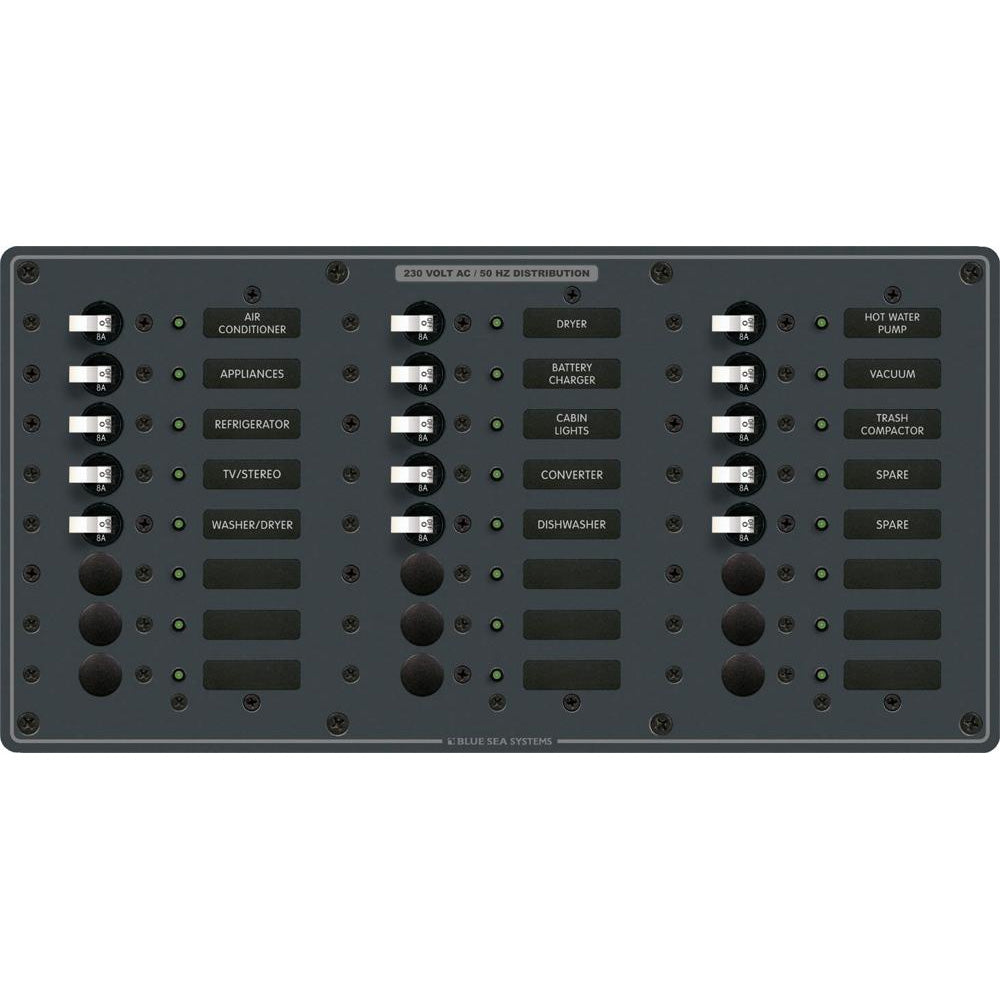 Blue Sea Systems, Blue Sea 8165 AV 24 Position 230v (European) Breaker Panel - White Switches