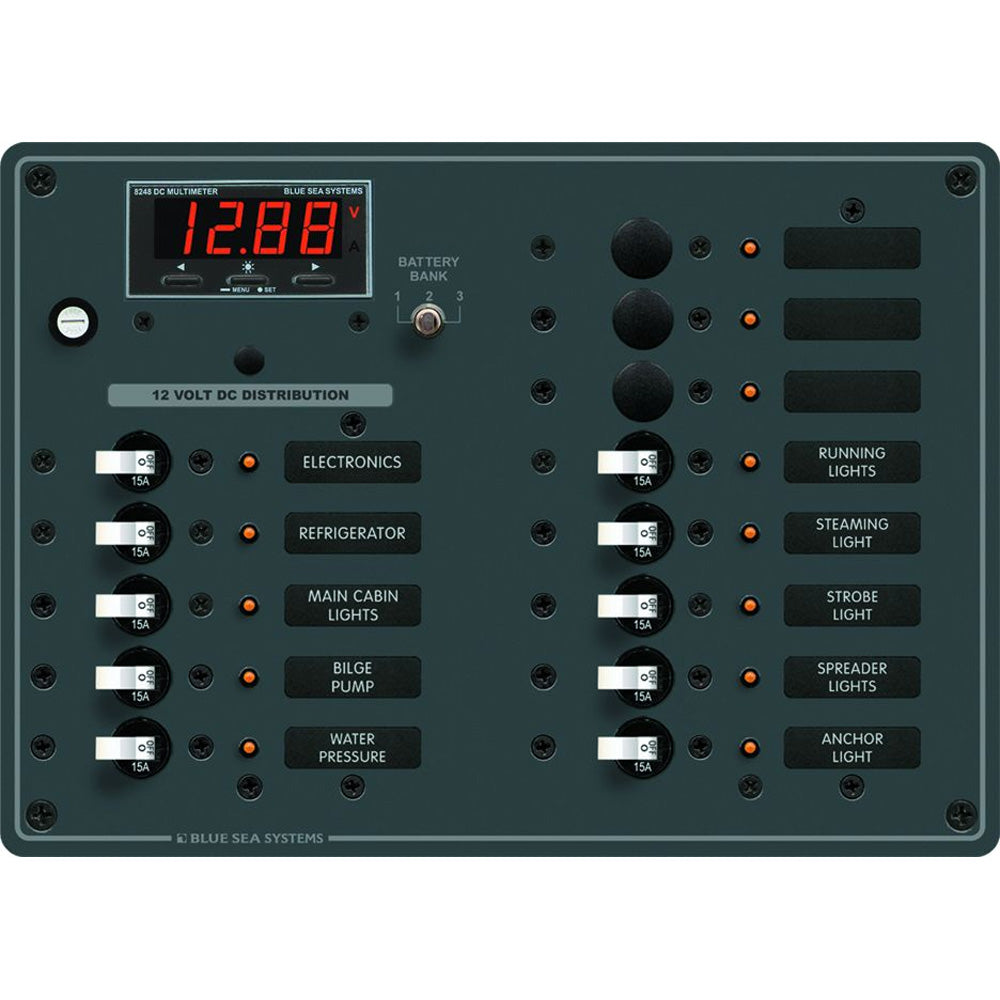 Blue Sea Systems, Blue Sea 8403 DC Panel 13 Position w/ Multimeter
