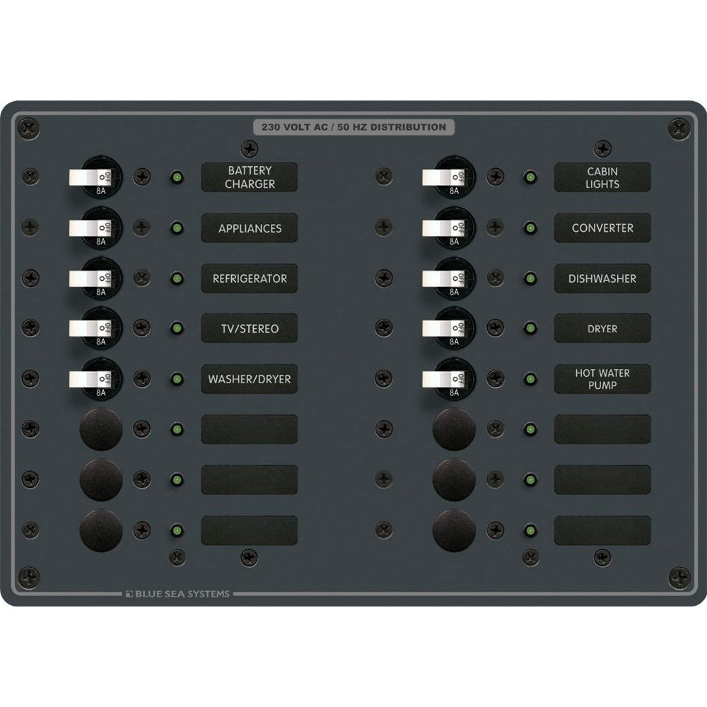 Blue Sea Systems, Blue Sea 8561 AC 16 Position 230v (European) Breaker Panel (White Switches)