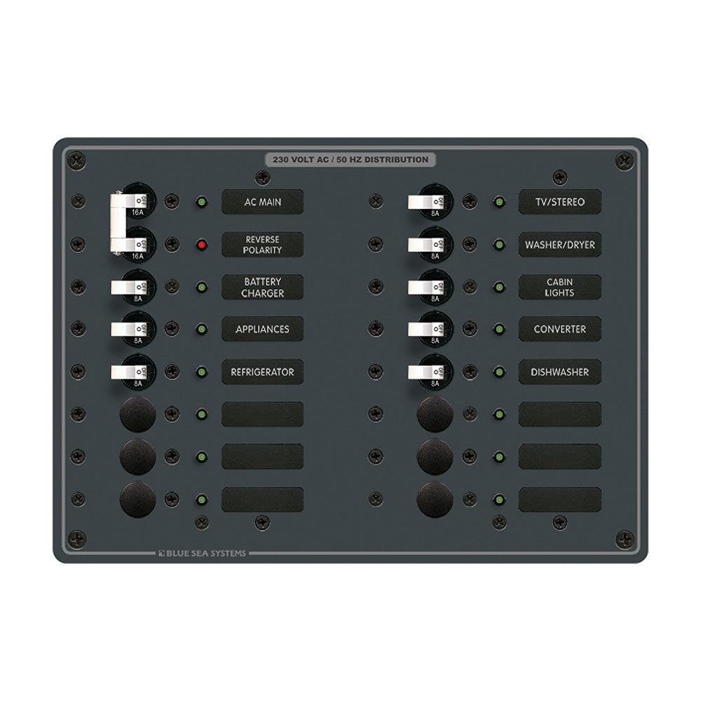 Blue Sea Systems, Blue Sea 8564 Breaker Panel - AC Main + 14 Positions (European) - White
