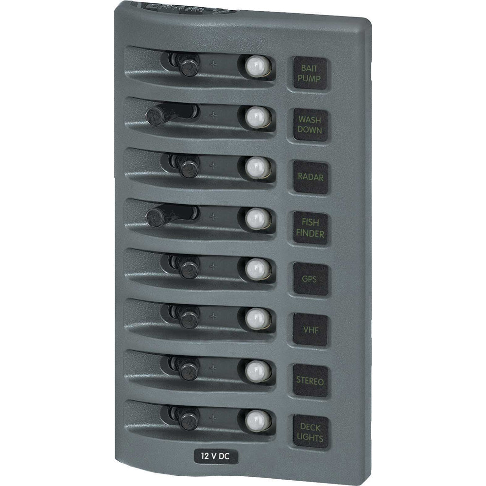 Blue Sea Systems, Blue Sea 4378 WeatherDeck Water Resistant Circuit Breaker Panel - 8 Position - Grey