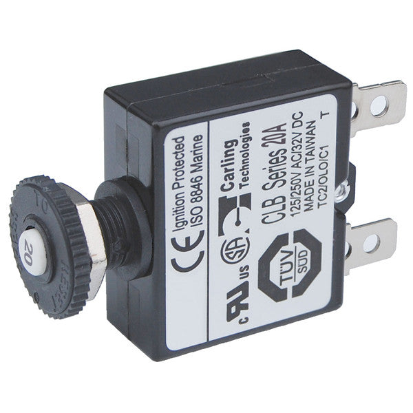 Blue Seas, Blue Sea Reset-Only Push Button Circuit Breaker, 20 AMP Breaker