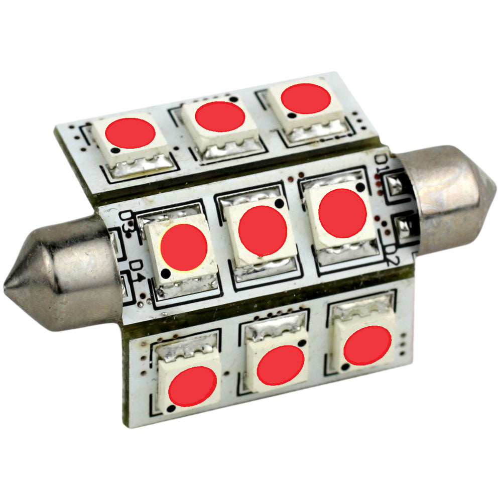 Lunasea Lighting, Lunasea Pointed Festoon 9 LED Light Bulb - 42mm - Red