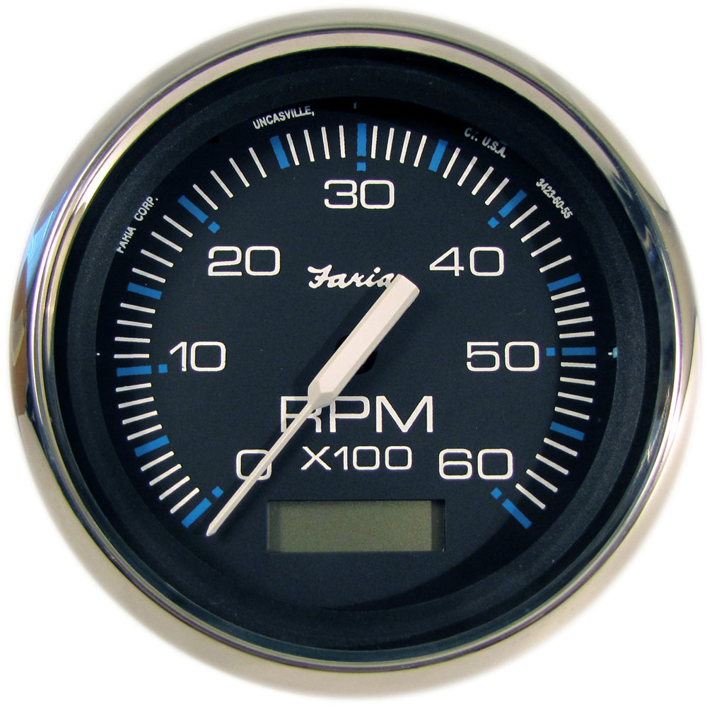 Faria Beede Instruments, Faria Chesapeake Black 4" Tachometer w/Hourmeter - 6000 RPM (Gas) (Inboard)