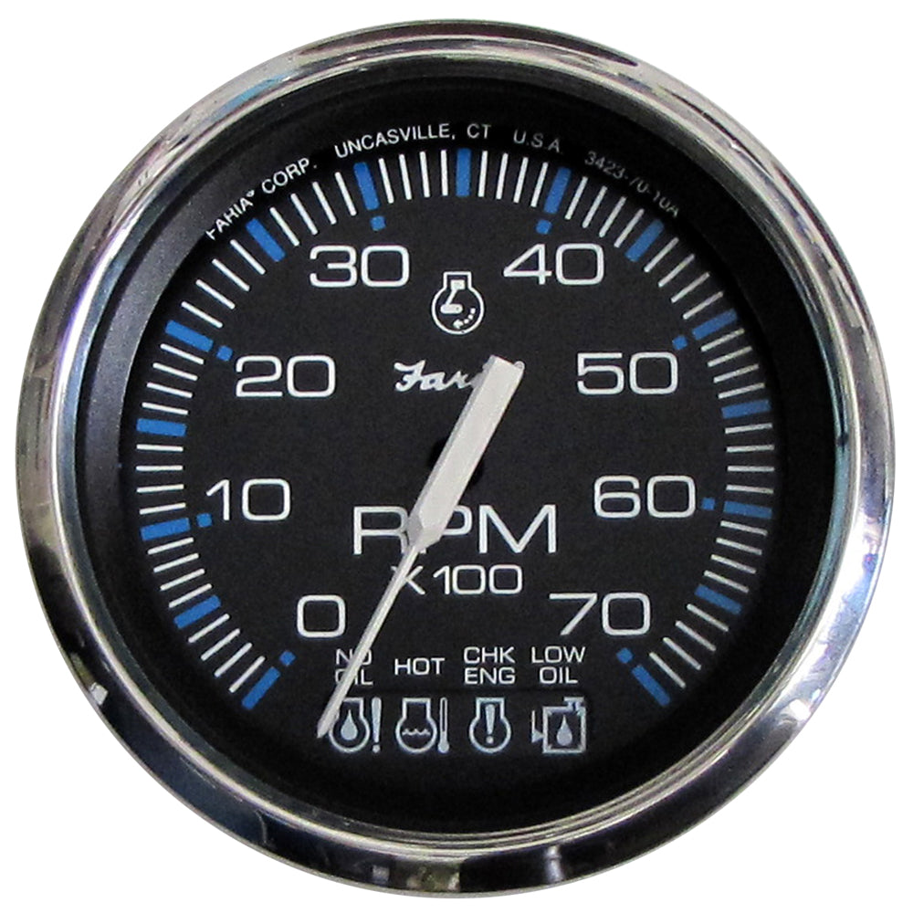 Faria Beede Instruments, Faria Chesapeake Black SS 4" Tachometer w/Systemcheck Indicator - 7000 RPM (Gas) f/ Johnson / Evinru