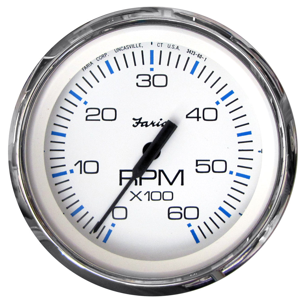 Faria Beede Instruments, Faria Chesapeake White SS 4" Tachometer - 6000 RPM (Gas) (Inboard & I/O)