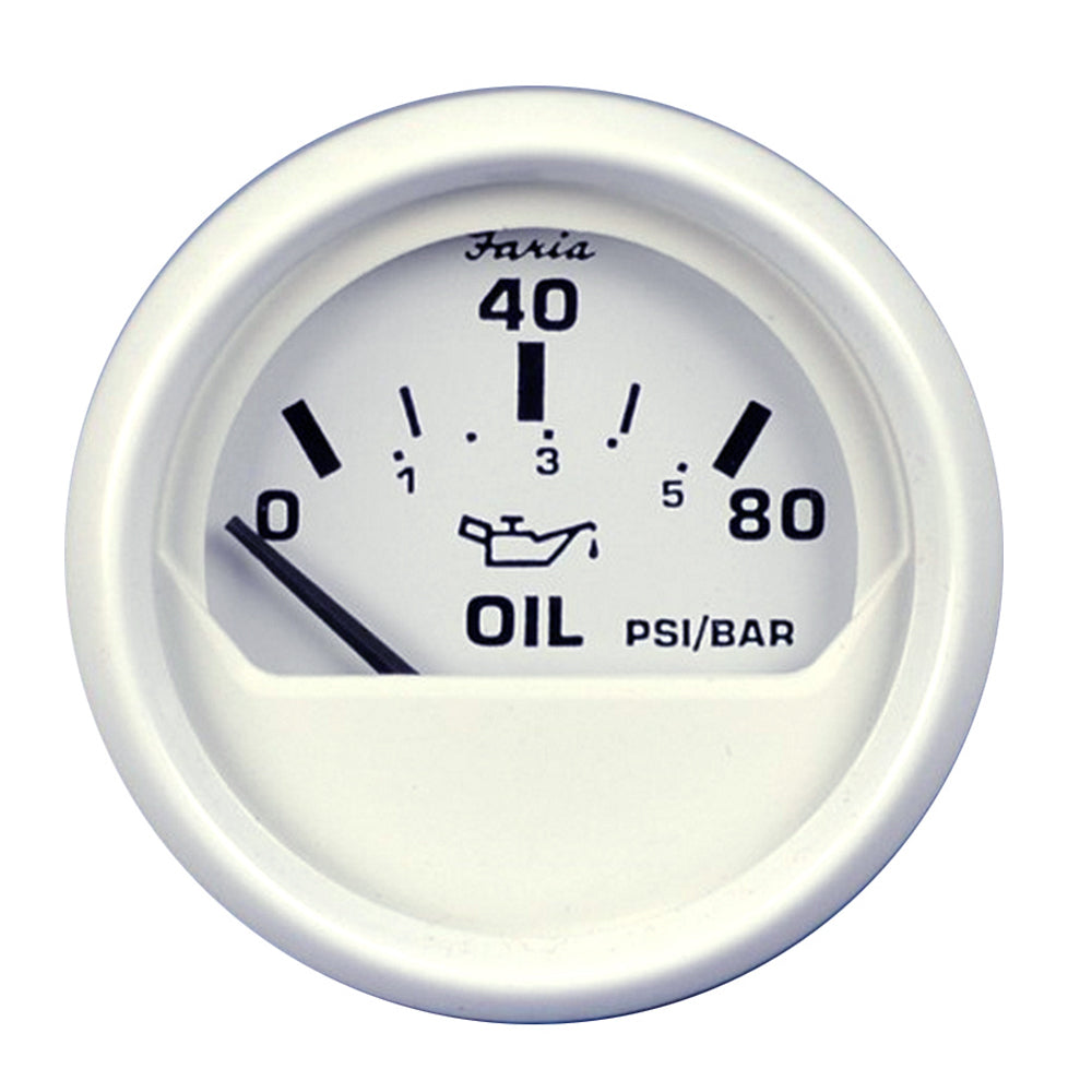 Faria Beede Instruments, Faria Dress White 2" Oil Pressure Gauge (80 PSI)