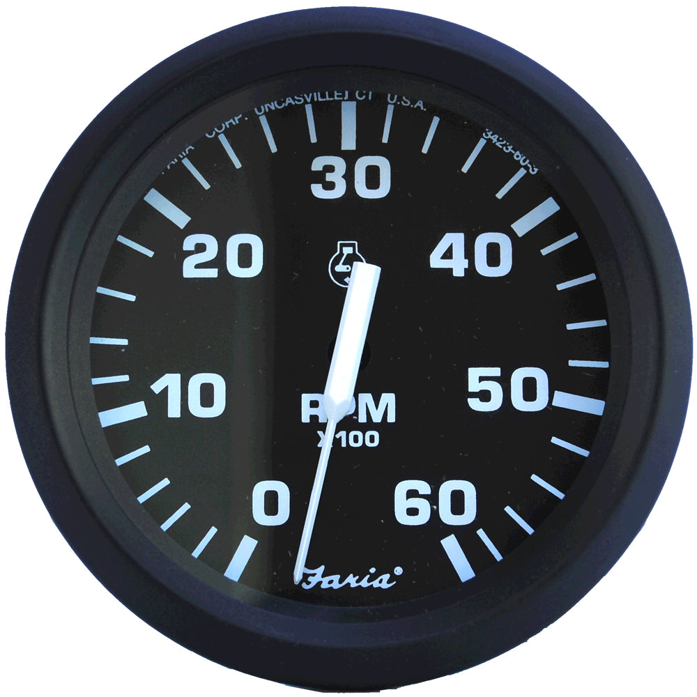 Faria Beede Instruments, Faria Euro Black 4" Tachometer - 6,000 RPM (Gas - Inboard & I/O)