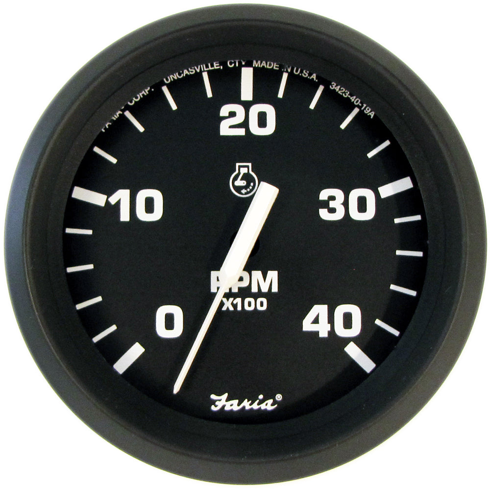 Faria Beede Instruments, Faria Euro Black 4" Tachometer - 4000 RPM (Diesel) (Mechanical Takeoff)