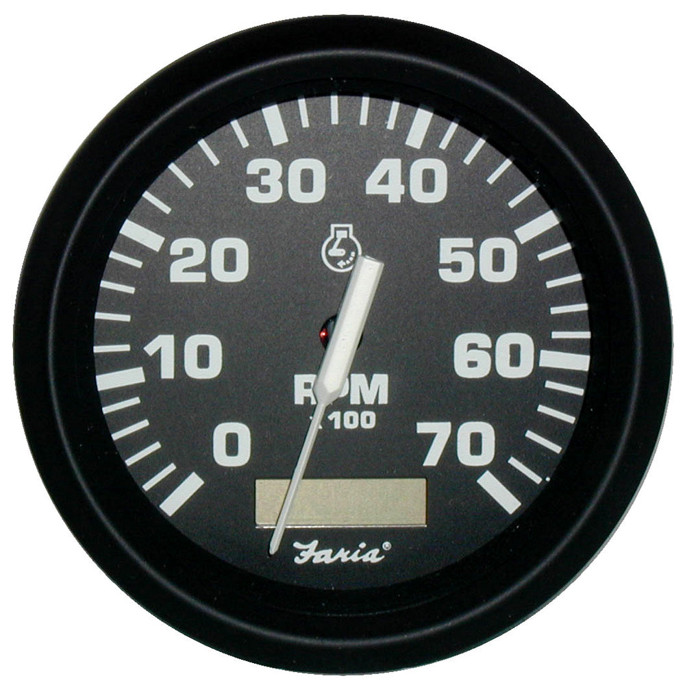 Faria Beede Instruments, Faria Euro Black 4" Tachometer w/Hourmeter - 7,000 RPM (Gas - Outboard)
