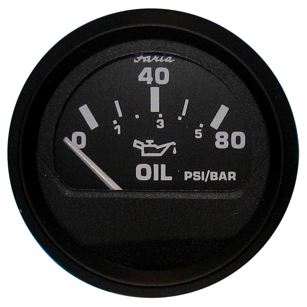 Faria Beede Instruments, Faria Euro Black 2" Oil Pressure Gauge (80 PSI)