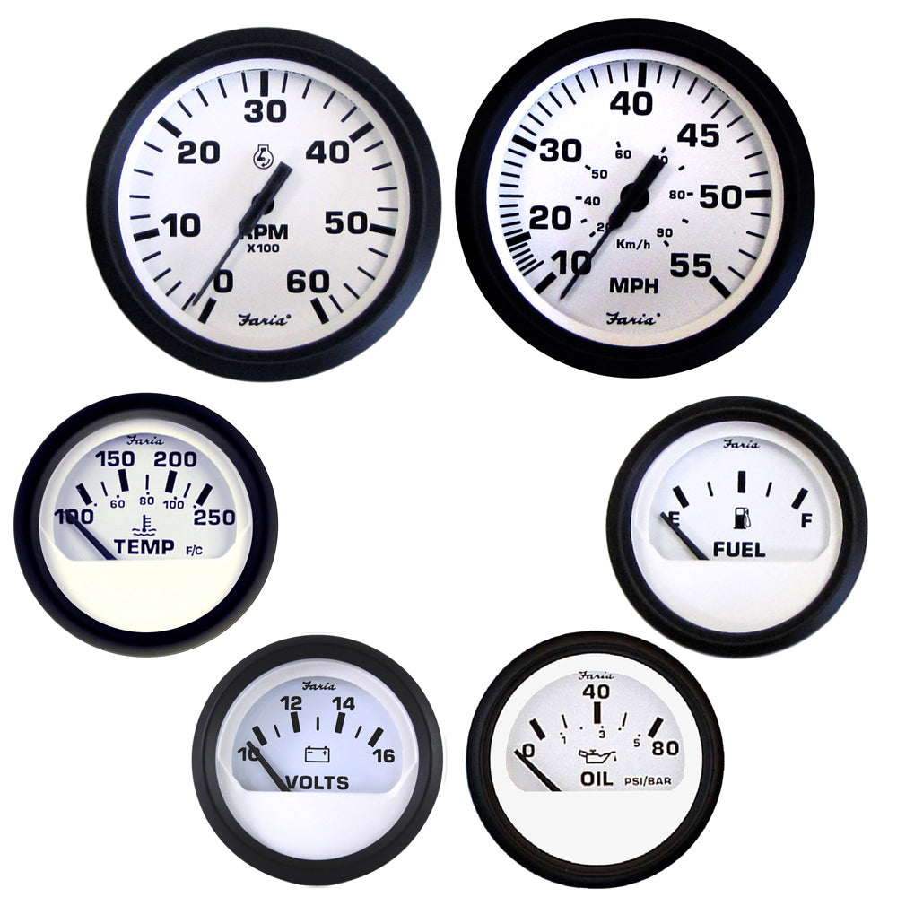 Faria Beede Instruments, Faria Euro White Boxed Set - Inboard Motors