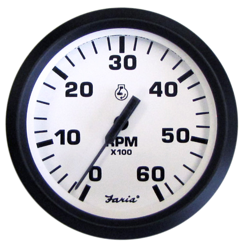 Faria Beede Instruments, Faria Euro White 4" Tachometer - 6000 RPM (Gas) (Inboard & I/O)