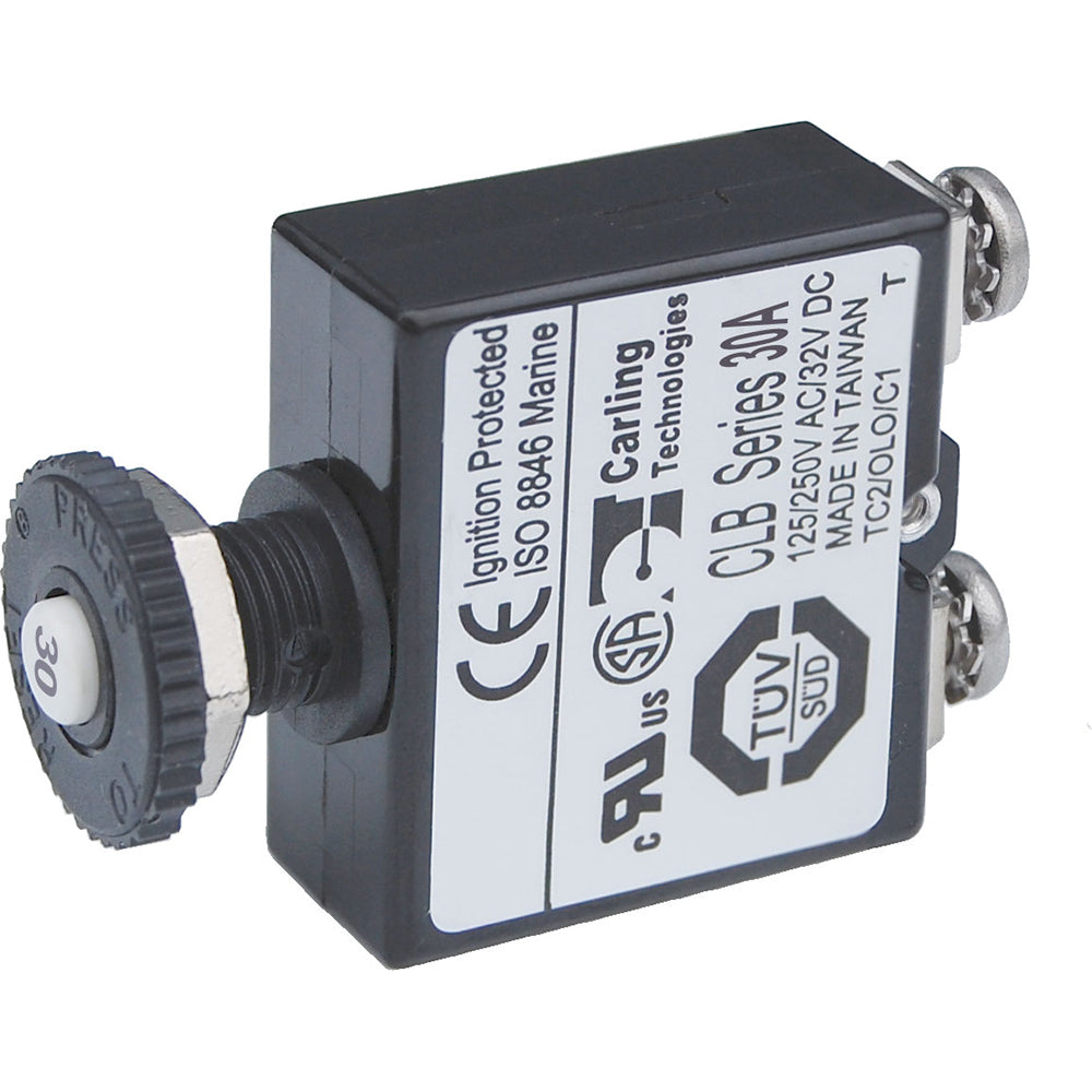 Blue Sea Systems, Blue Sea Push Button Reset Only Screw Terminal Circuit Breaker - 30 Amps