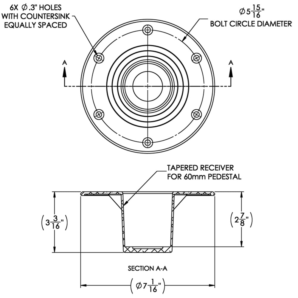 TACO Marine, TACO Table Support - Flush Mount - Fits 2-3/8" Pedestals