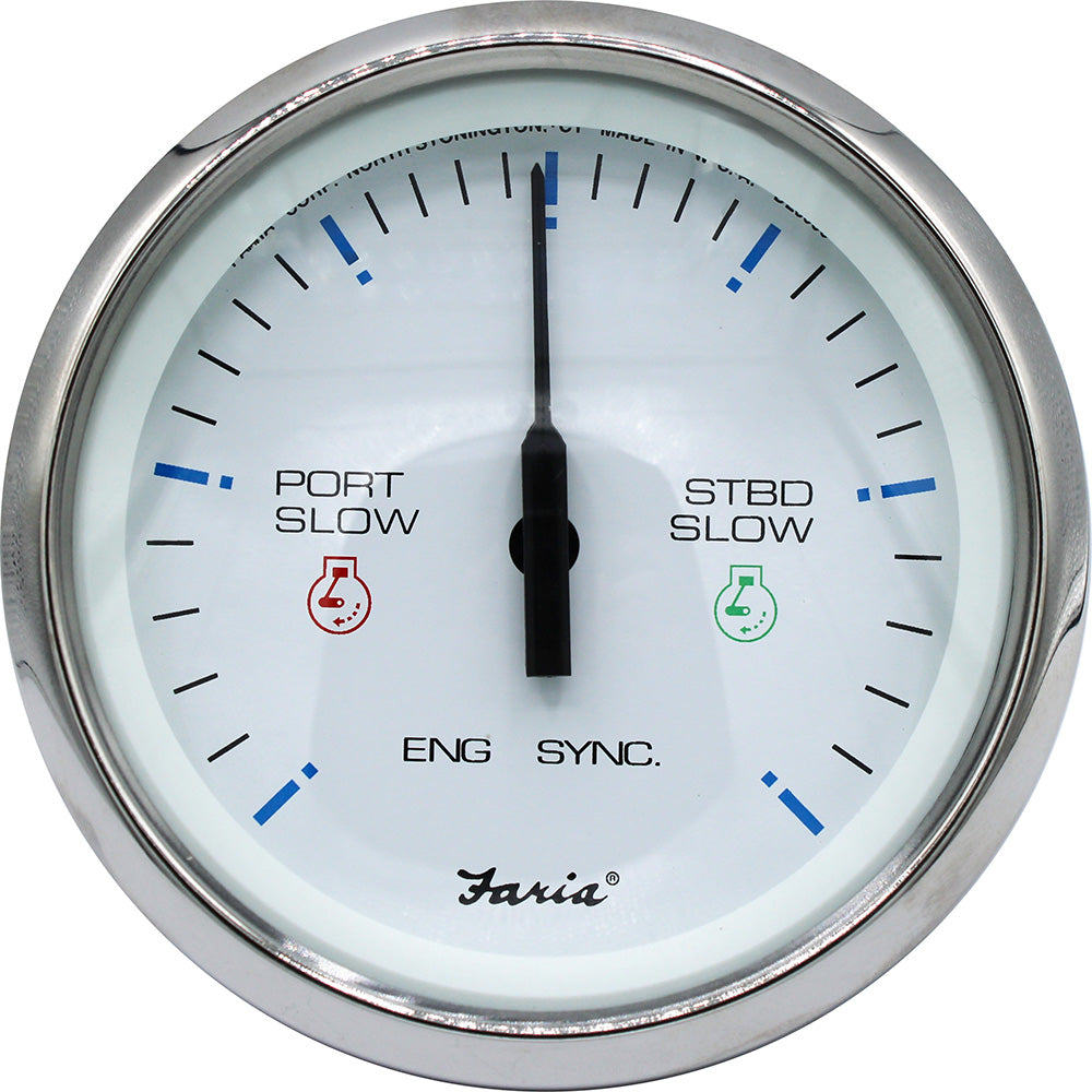 Faria Beede Instruments, Faria 4" Chesapeake SS White Engine Synchronizer - Dual Gas & Var Ratio Alt Diesel
