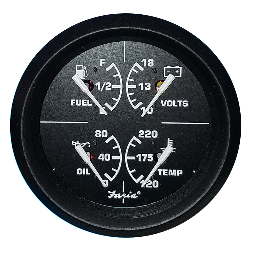 Faria Beede Instruments, Faria Euro Black 4" Multifunction Gauge - Volt/Fuel/Oil/Water Temperature