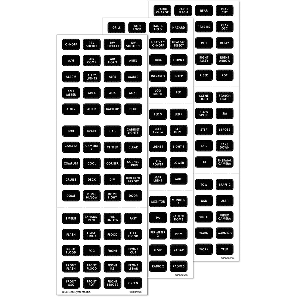 Blue Sea Systems, Blue Sea 7870 Black 180 Label Set - Emergency Vehicles