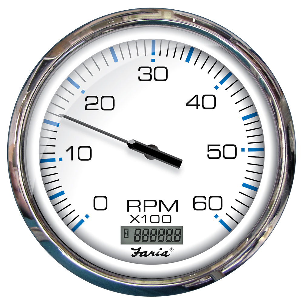 Faria Beede Instruments, Faria Chesapeake White SS 5" Tachometer w/Digital Hourmeter - 6000 RPM (Gas) (Inboard)