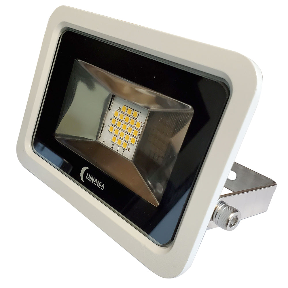 Lunasea Lighting, Lunasea 10W Slimline LED Floodlight, 120VAC Only, Cool White, 1200 Lumens, 3' Cord - White Housing