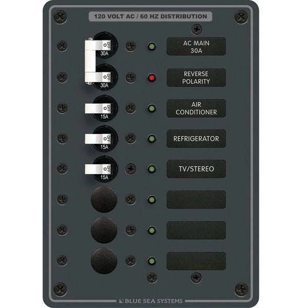 Blue Seas, Vert Panel 120Vac 6 Pos W/Main