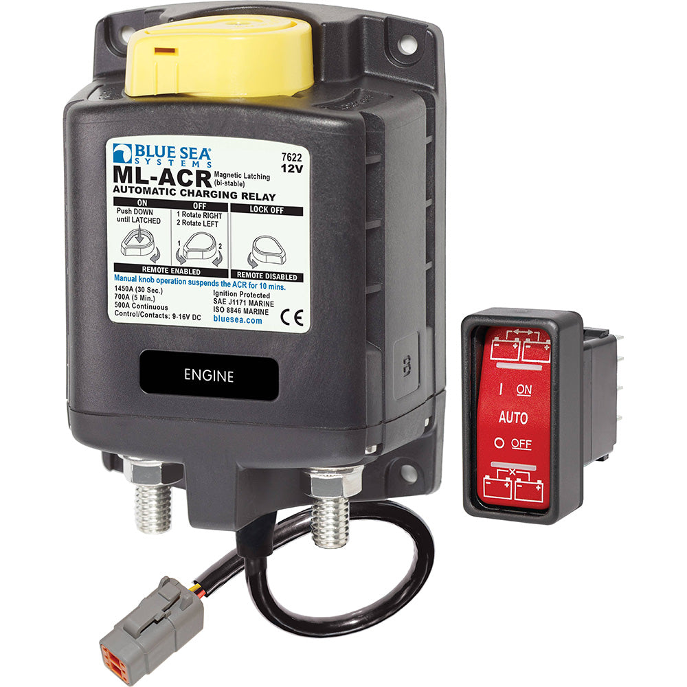 Blue Sea Systems, Blue Sea 7622100 ML ACR Charging Relay 12V 500A w/Manual Control & Deutsch Connector