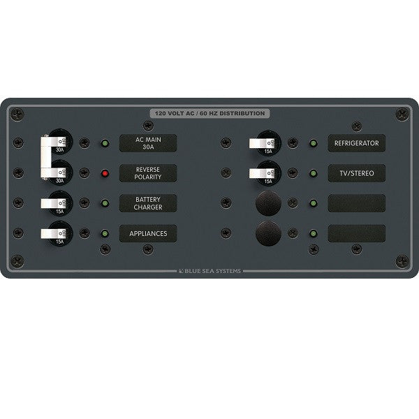 Blue Seas, Hor Panel 120Vac 6 Pos W/Main