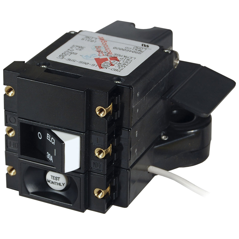 Blue Sea Systems, Blue Sea A-Series ELCI Main Circuit Breaker - Double Pole 120V AC 30A - Flat Rocker