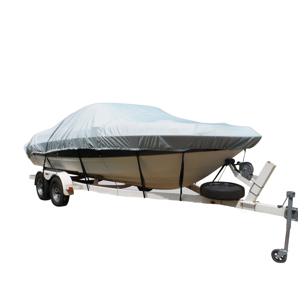 Carver by Covercraft, Carver Flex-Fit™ PRO Polyester Size 12 Boat Cover f/V-Hull Center Console Fishing Boats - Grey