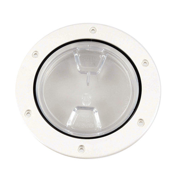 Beckson Marine, Beckson Smooth 4" Screw-Out Marine Deck Plate, White/Clear Lid